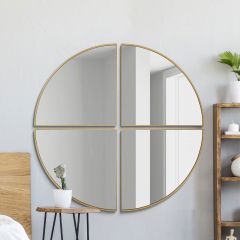 The Quadrants - New Gold XL Circular Metal Wall Mirror Made up of 4 Parts 70" X 70" (180 x 180CM)