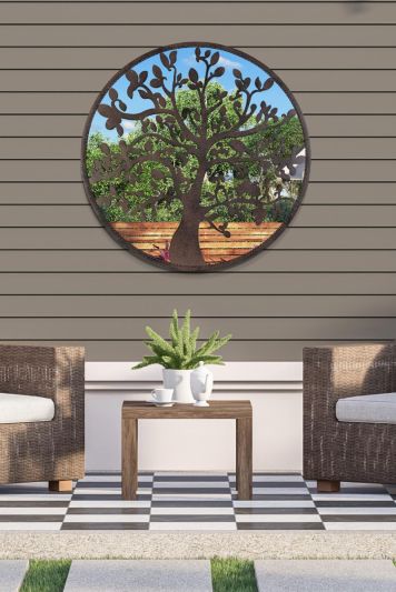 Chelsea Metal Round shaped Decorative Tree Garden Mirror 80cm X 80cm