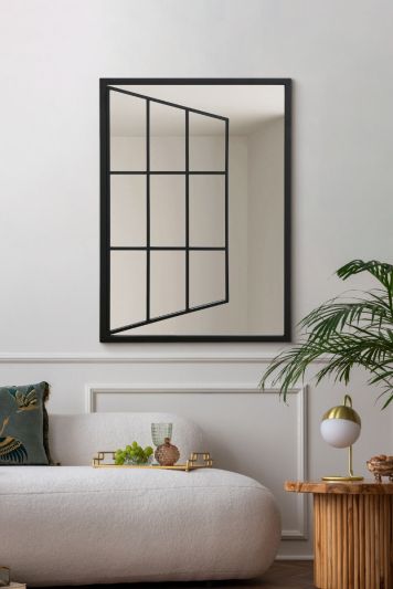 The Aperta - Black Metal Open Window Modern Wall Mirror 31" X 23" (80CM X 58CM)