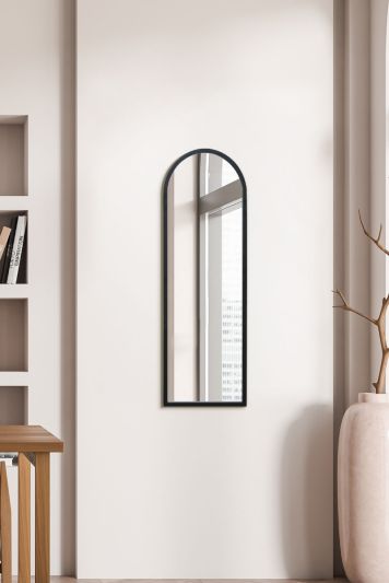 The Arcus - Black Metal Framed Arched Wall Mirror 47" X 16" (120CM X 40CM)