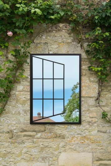 The Aperta - Black Metal Open Window Modern Garden Wall Mirror 31" X 23" (80CM X 58CM)