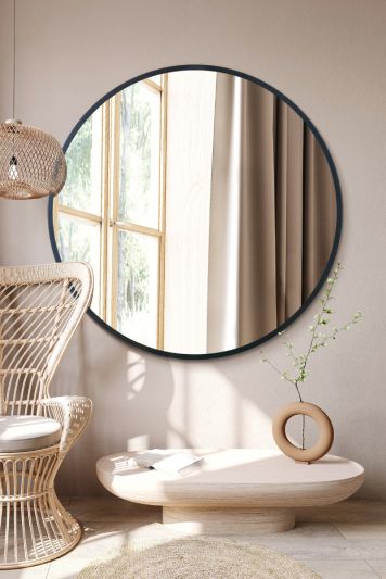 The Fenestra - Black Edged Circular Modern Wall Mirror 47" (120CM) Diameter