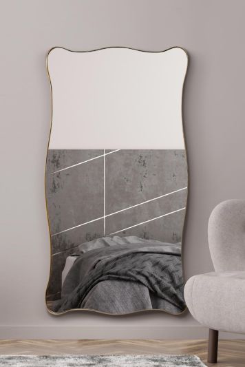 The Fluctus - New Gold Metal Rectangular  Wavy Tray Effect Frame Wall Mirror 71" X 39" (180CM X 100CM).