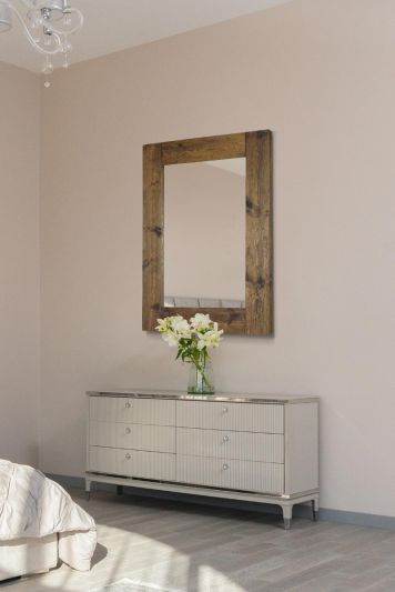 The Farmhouse Range - Dark Rustic Brown Traditional Stained Solid Wooden Wall Hung Mirror 47" X 35" (122CM X 88CM)