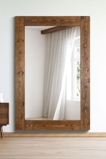 The Farmhouse Range - Dark Rustic Brown Traditional Stained Solid Wooden Leaner or Wall Hung Mirror 70" X 46" (178CM X 118CM)