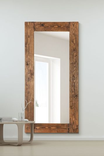 The Farmhouse Range - Dark Rustic Brown Traditional Stained Solid Wooden Leaner or Wall Hung Mirror 70" X 34" (179CM X 87CM)